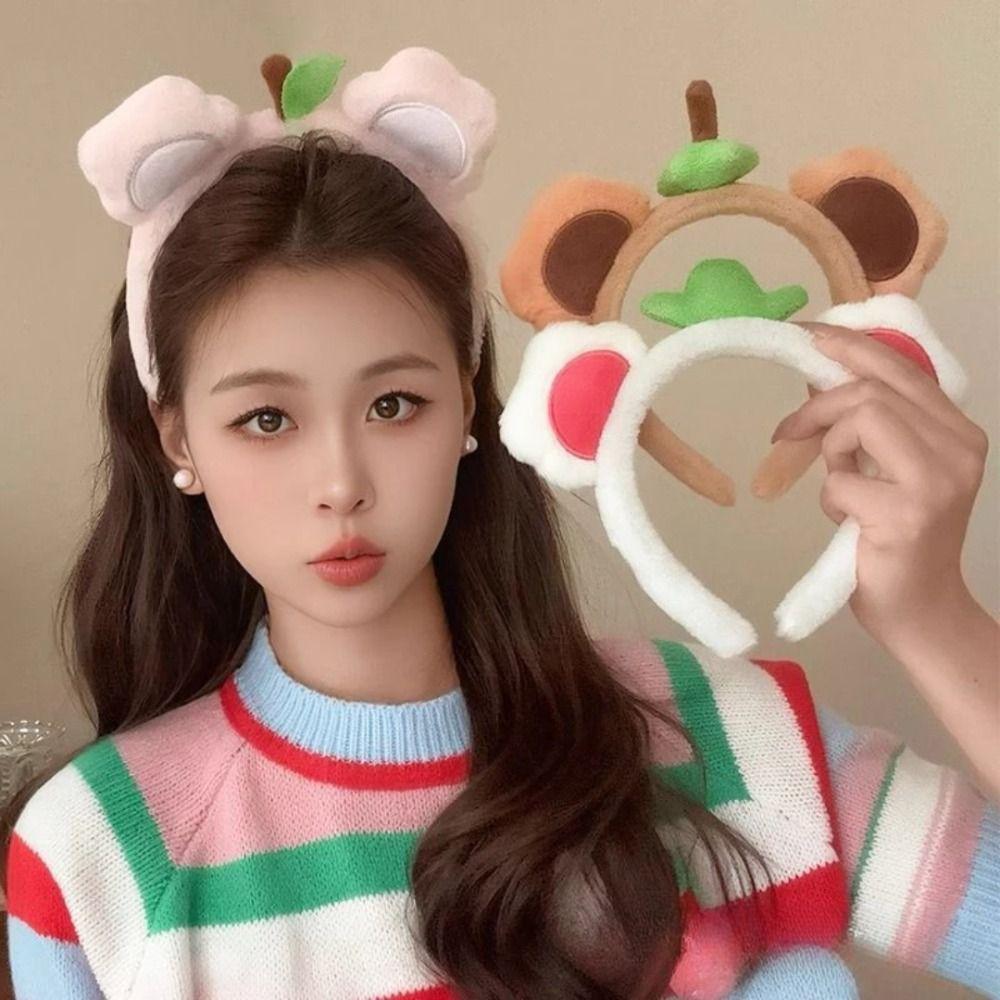 Cute Fruit Bear Ear Hair Hoop Sweet Girl Headwear Fashion Plush Hairband Hair Clip  For Women Girls