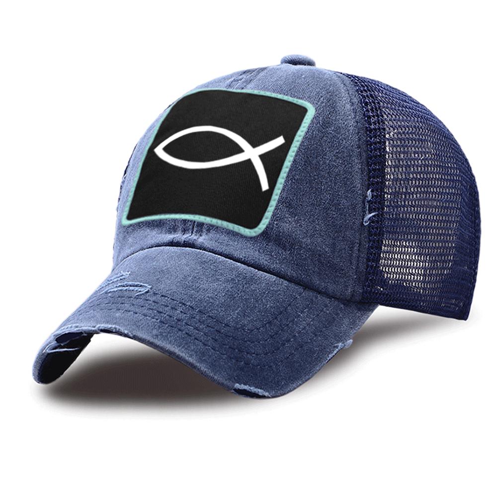 JESUS FISH Print Harajuku Trucker Hat Men Cotton Breathable Mesh Baseball Breathable Caps Women Summer Outdoor Snapback Hat