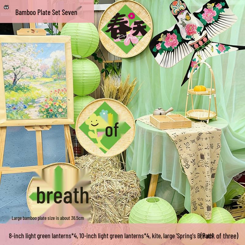 Spring Bamboo Plate Hanging Ornament Set for Teahouse and Homestay Decor & Photography Backgrounds