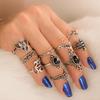 Retro Elephant Palm Water Drop Ring Set of Ten