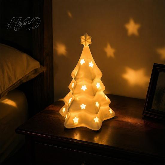 Christmas Window Decoration 3D Printed Tree Lampshade with Hollow Star Design, Figurine, Layered Lamp Creative Desktop Ornament for Home Holiday