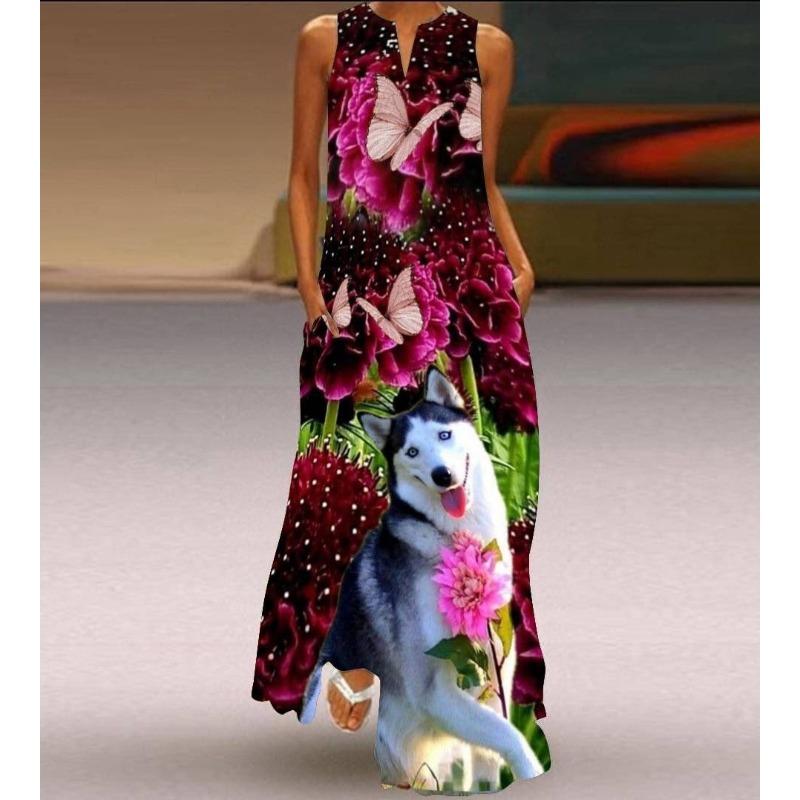 JPNTKY Moda Verão Primavera Sem Mangas Decote V Vestidos Casuais