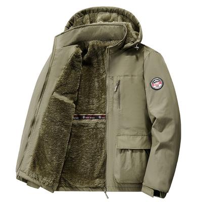 Winter Herren Outdoor Windjacke Mantel Fleece Warme Jacke Herren Abnehmbare Kapuze Wasserdicht Wandern Angeln Jacke Mantel Herrenbekleidung