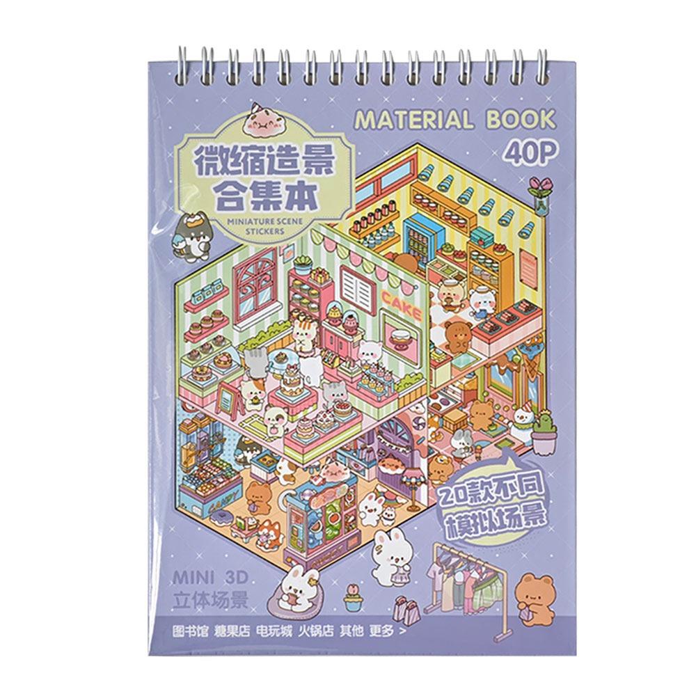

3D Cabin Scene Stickers Book Visual Stacking Cartoon Scene Sticker Collection DIY Cabin Scene Toy Game Stickers