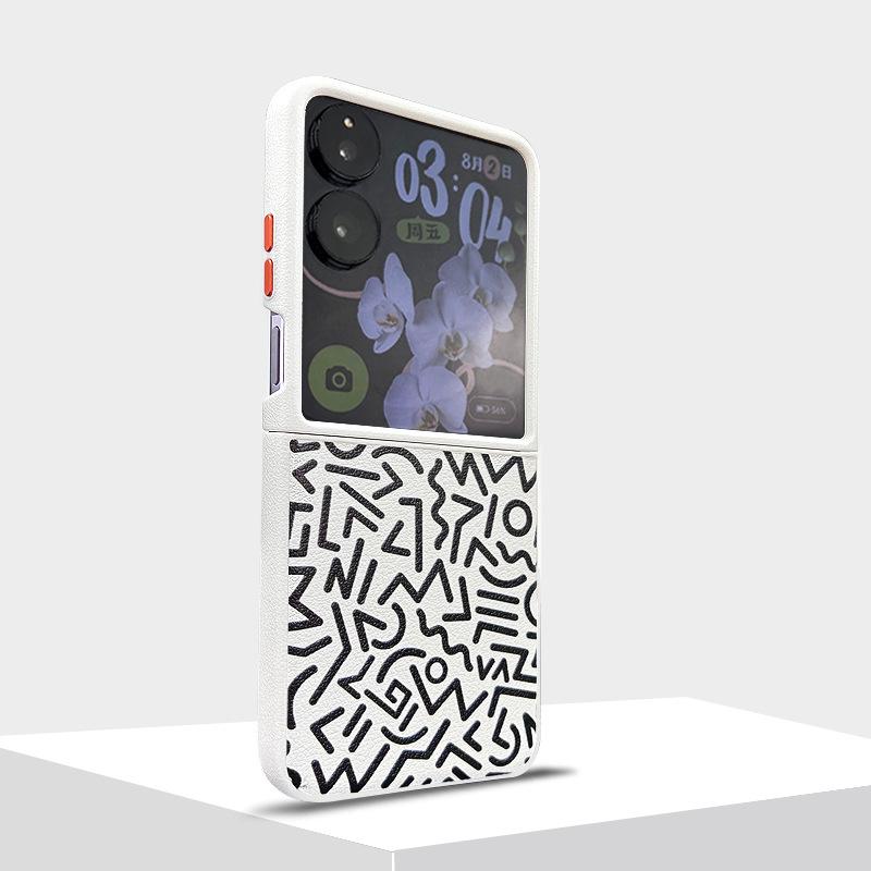 Mix Flip Handyhülle Einfache Leder Schutzhülle für Xiaomi Mix Flip Geometrisches Graffiti Gitter Metall Unabhängige Tastenabdeckung