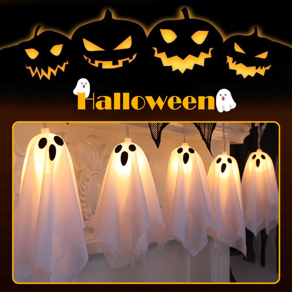 Halloween Glowing White Ghost LED Light Strings Horror Props with Fairy Light Indoor Outdoor Haunted House Halloween Decoration