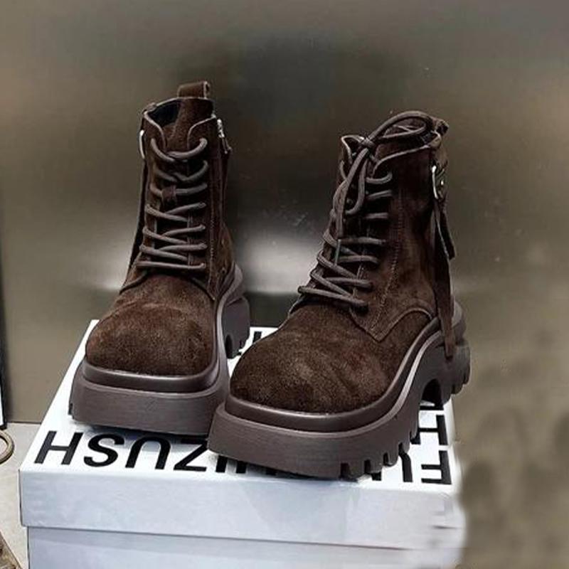 

Женские ботильоны на плоской платформе, замшевые зимние ботинки, дизайнерские ботинки на шнуровке, спортивные ботинки 2025, повседневные ботинки челси, женская обувь 40 чёрный