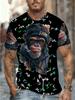 Print Short-Sleeve T-Shirt - Monkey Pattern with Hat And Jacket, Unisex Polyester Comfortable Breathable Men'S Fashion Casual Round Neck Print
