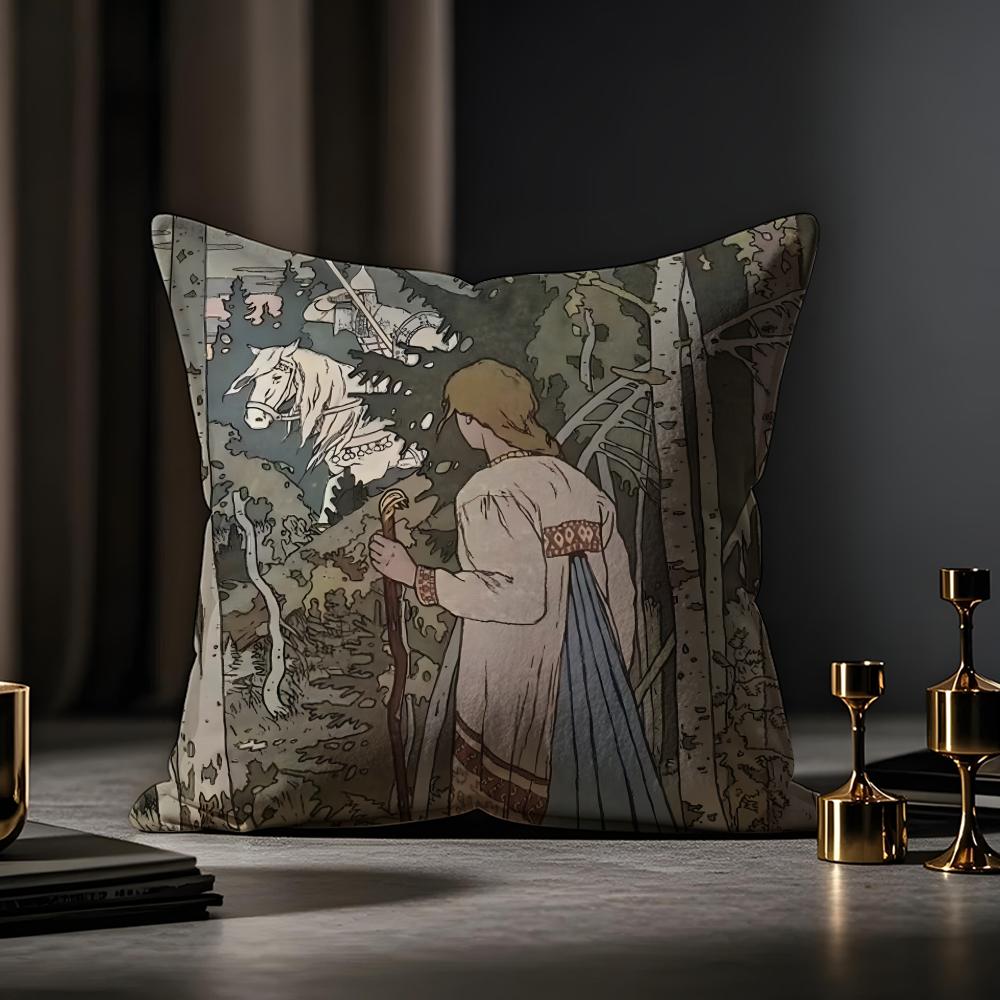 Slavic Mythology And Folk Tales Cushion Cover Anti-dustmite Pillowcase Invisible Zipper Silky Short Plush Sofa Cushion Cover