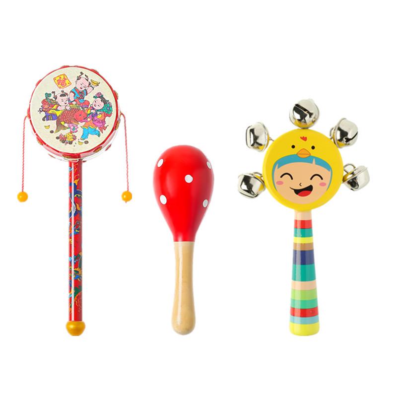 Wooden Baby Rattle Toy for Newborns and Toddlers (0-12 Months) - Grasping & Early Education Puzzle Handbell
