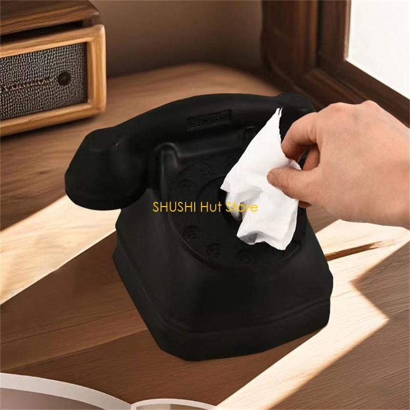 Vintage Phone Tissue Box Elegant Paper Holder for Office Desk Decoration D57B