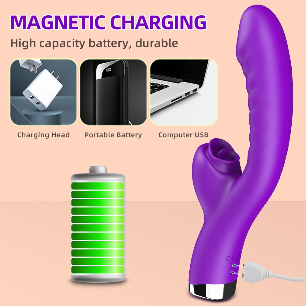 2-i-1 Kvinner App Tunge slikker Vibrator Klitoralmassasje G-Punkt Orgasme Kraftig vibrerende Dildo Stimulator Kvinnelige Voksen Sexleketøy