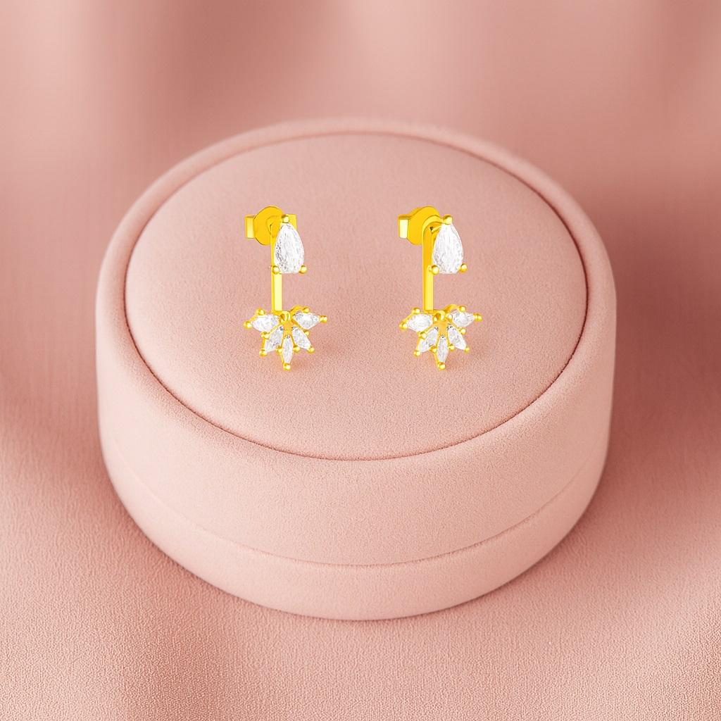 Pear and Marquise Floral Drop Earrings - 925 Sterling Silver Yellow Plated