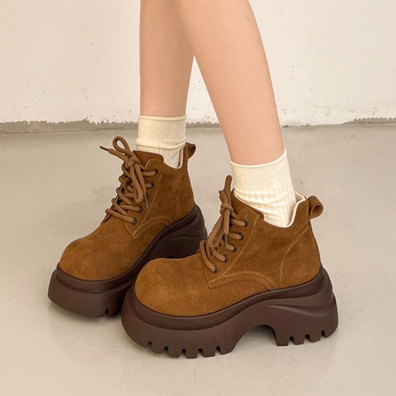 2025 Autumn New Denim Sweet Cool Style Martin Boots Women's Thick-soled Heightening Ribbon British Single Boots