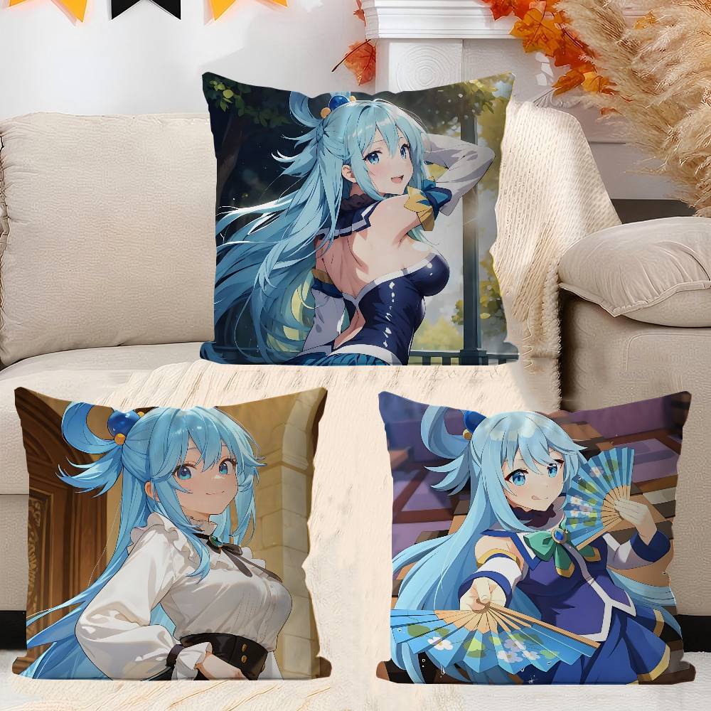 Anime-Konosuba Aqua Pillow Cushion Cover Pillowcase Living Room Sofa Home Decor Customized