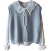 Bi Zheng 2025 Spring Korean Peter Pan Collar Lace Shirt & Knitted Vest 2-Piece Set for Women