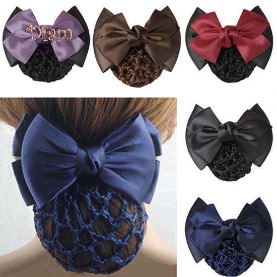 Tenfyer Women Pro Bow Barrette Hair Clip Cover Bowknot Bun Snood Hairnet Hair Accessory