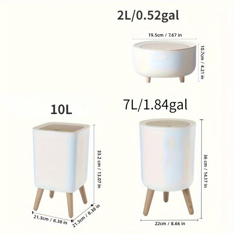 Trash Can with Lid – High Foot Press Dustbin, Wooden Grain Waste Bin for Kitchen, Toilet, Living Room, Office, Hotel