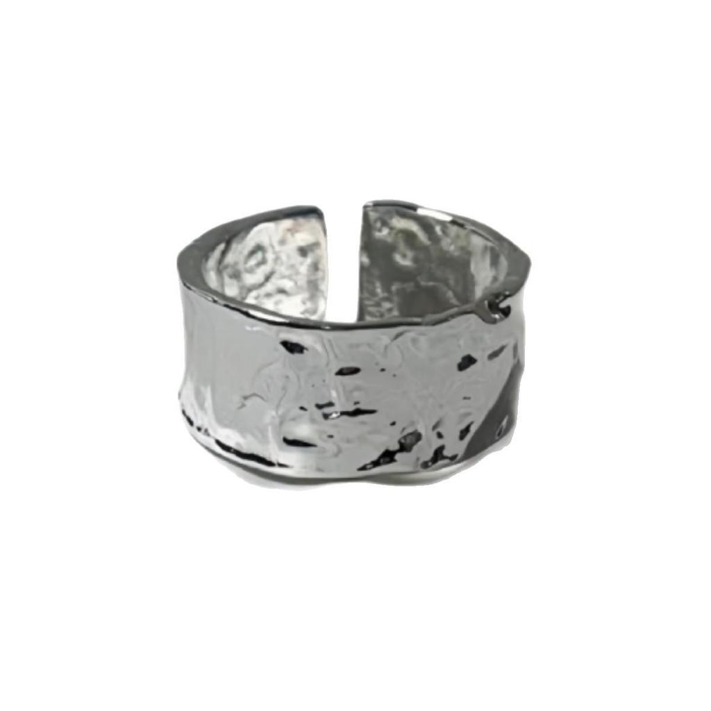 Korean Wide Band Ripple Tin Foil Open Ring for Trendy Index Finger