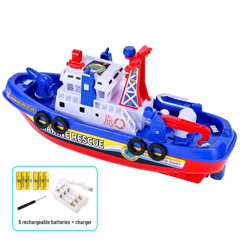 Electric Firefighting Ship Toy: Blue Model with Lights & Music for Kids' Bath Play