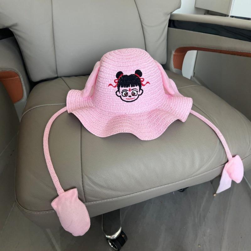 Moving Rabbit Ears Straw Hat Cute Cartoon Children's Hat Summer Outing Visor Fisherman Hat