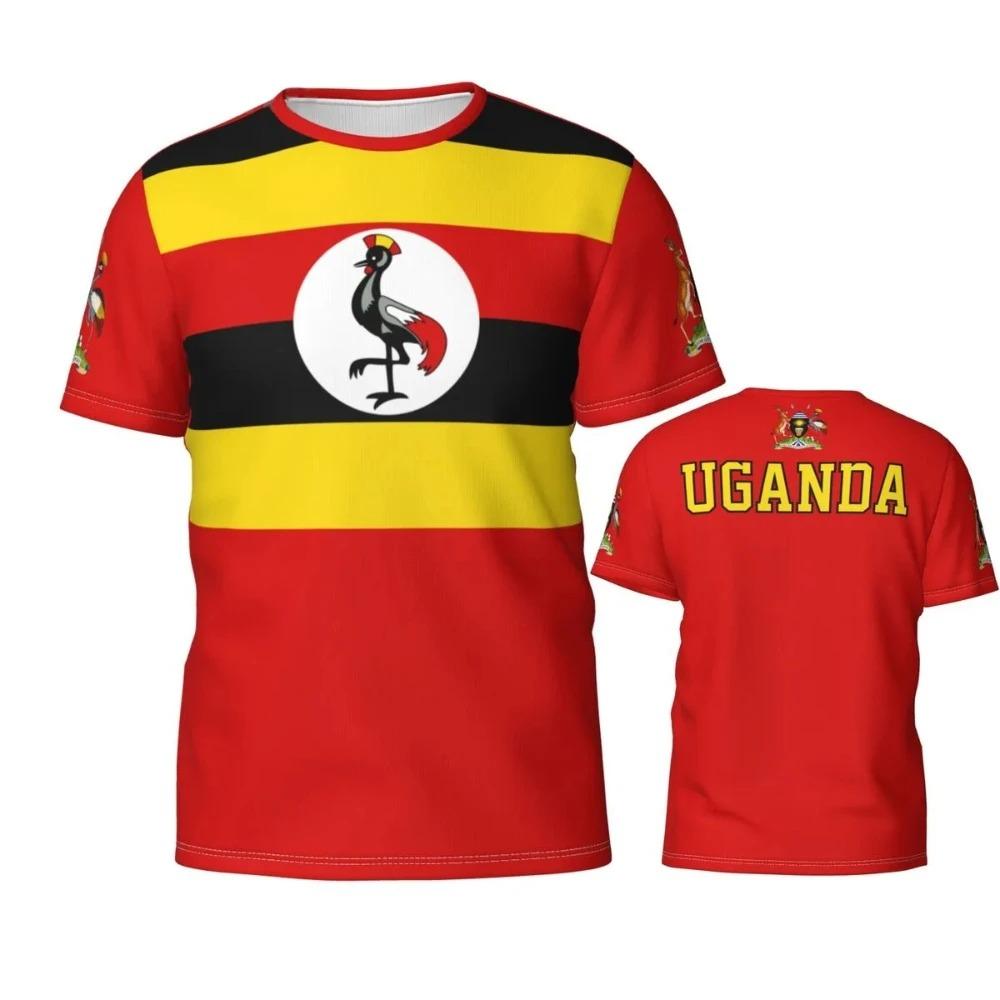 T-shirt Stampata con Spilla Bandiera dell'Uganda Primavera & Estate Emblema Nazionale Ugandese Maglie Squadra di Calcio T-shirt Abbigliamento Sportivo Casual