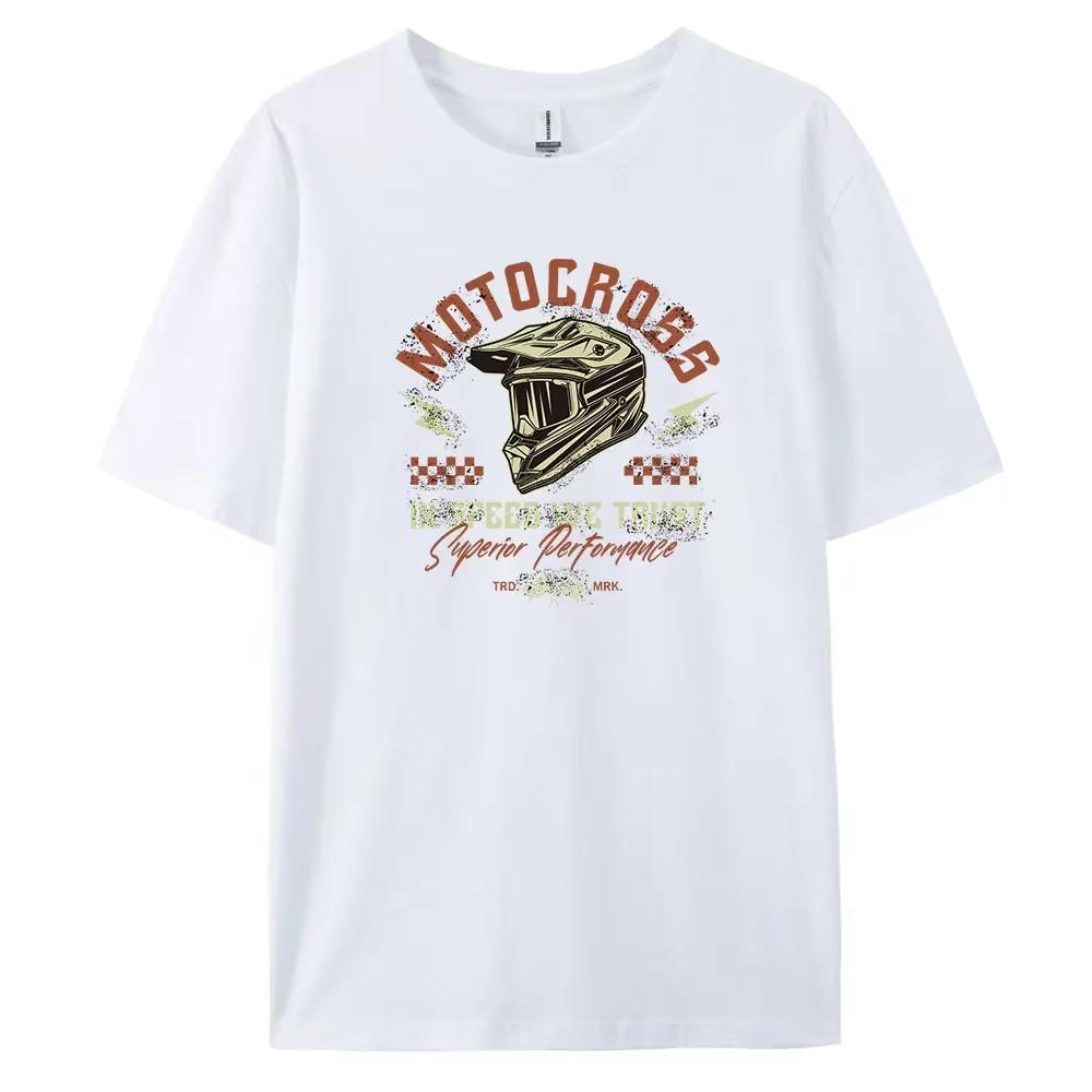 Motocross Men's Casual Short-sleeved T-shirt with 100% Cotton Fashion Print Tees Oversize