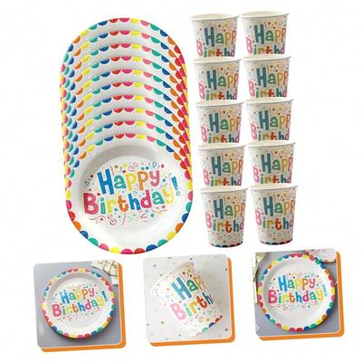40 stücke Alles Gute zum Geburtstag Papier Teller Party Tasse Geburtstag Party Favor Party Dekore Einweg Papier Tassen Dekorative Geburtstag Geschirr