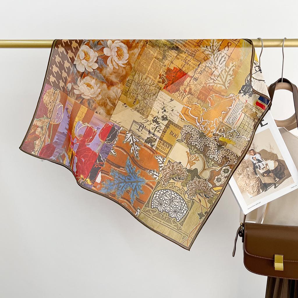 Literature And Art Blended Mulberry Silk Small Square Scarf Summer Versatile Multi-Functional Decorative Bag Head Headband High-End Scarf
