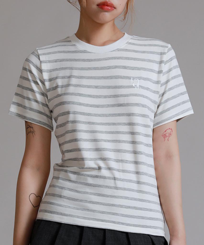 LIKE THE MOST One Stripe Regular Short Sleeve T-Shirt_Gray