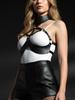 1Pc Punk Wide Collar Connecting Corset, Pu Leather Adjustable Straps, Party Club Outfit Accessory, Women'S Style