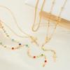 Retro Creative Colorful Zircon Tassel Chains Cross Pendant Multi-layer Necklace for Women Fashion Collar Chain Jewelry Accessory