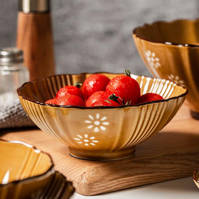 European Light Luxury Retro Style Dish Set High Sense Household Plate Underglaze Color Tableware Ceramic Soup Bowl Rice Bowl
