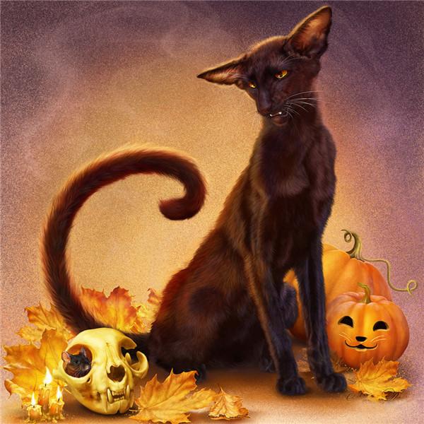 5D Diamond Painting Dog Full Drill Round New Arrival Diamond Embroidery Animal Cat Mosaic Rhinestone Kit Halloween Gift