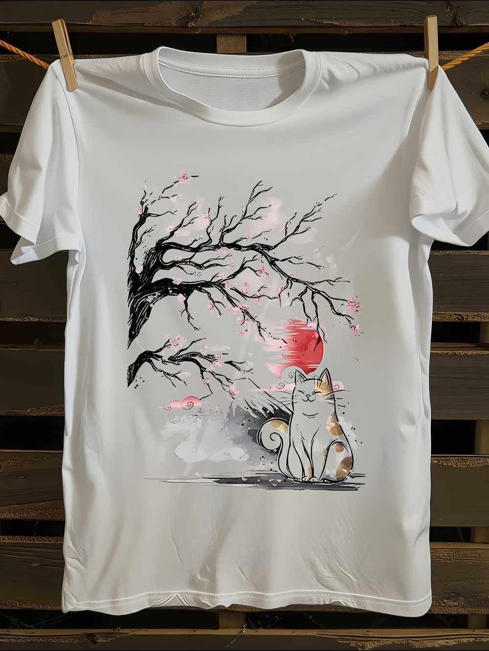 Японская вишня Сакура и Кот Манэки-нэко Футболка XXL
