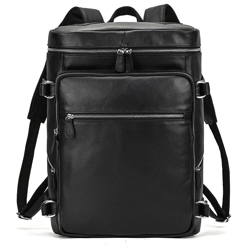 Simple Men'S Leather Backpack Men'S Cowhide 14-Inch Schoolbag Going Out For Travel Commuter Black Backpack