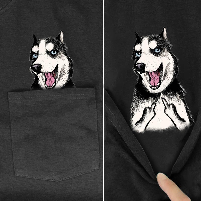 Summer Printed Pocket Animal Short Sleeved T-shirt Suitable for Both Men Women Cotton Black Round Neck Shirt T-Shirts Unisex