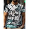 Summer Leisure Vacation Beach Coconut Tree T-shirt Men's Fashion Fast Drying Casual Fashion Round Neck T-shirt