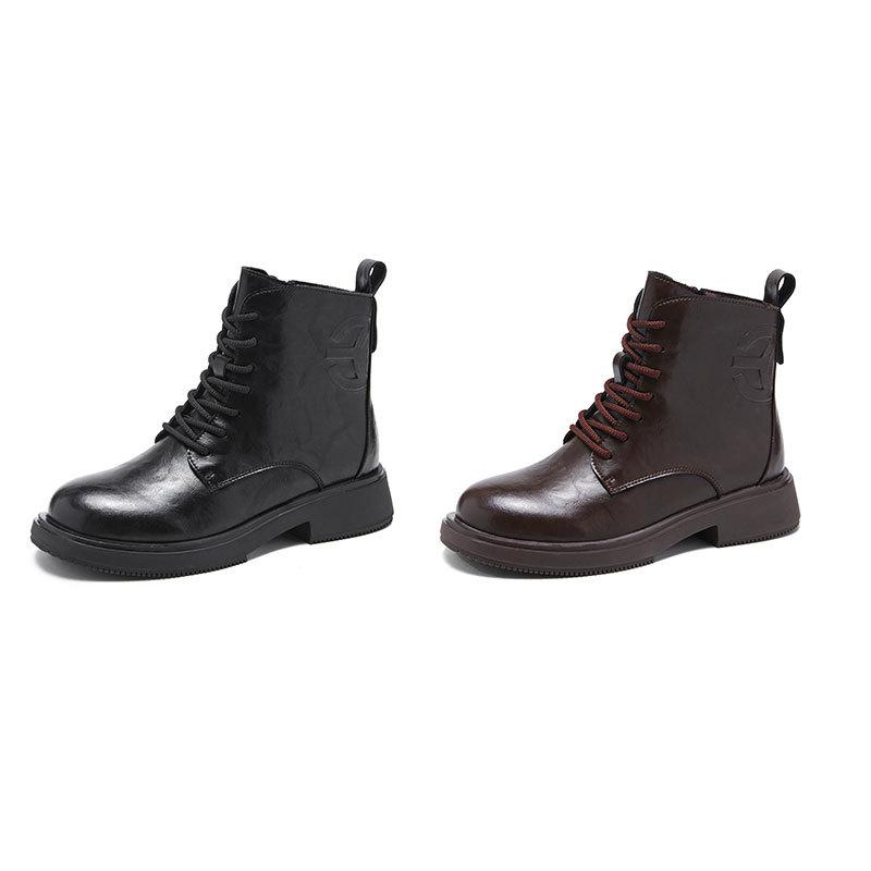 2025 new British retro Martin boots women's round head thick heel versatile short boots Korean version velvet autumn and winter women's boots