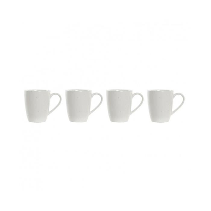 Ensemble de 4 mugs - DKD Home Decor - Bois d'hévéa - Blanc - 300 ml - Design moderne