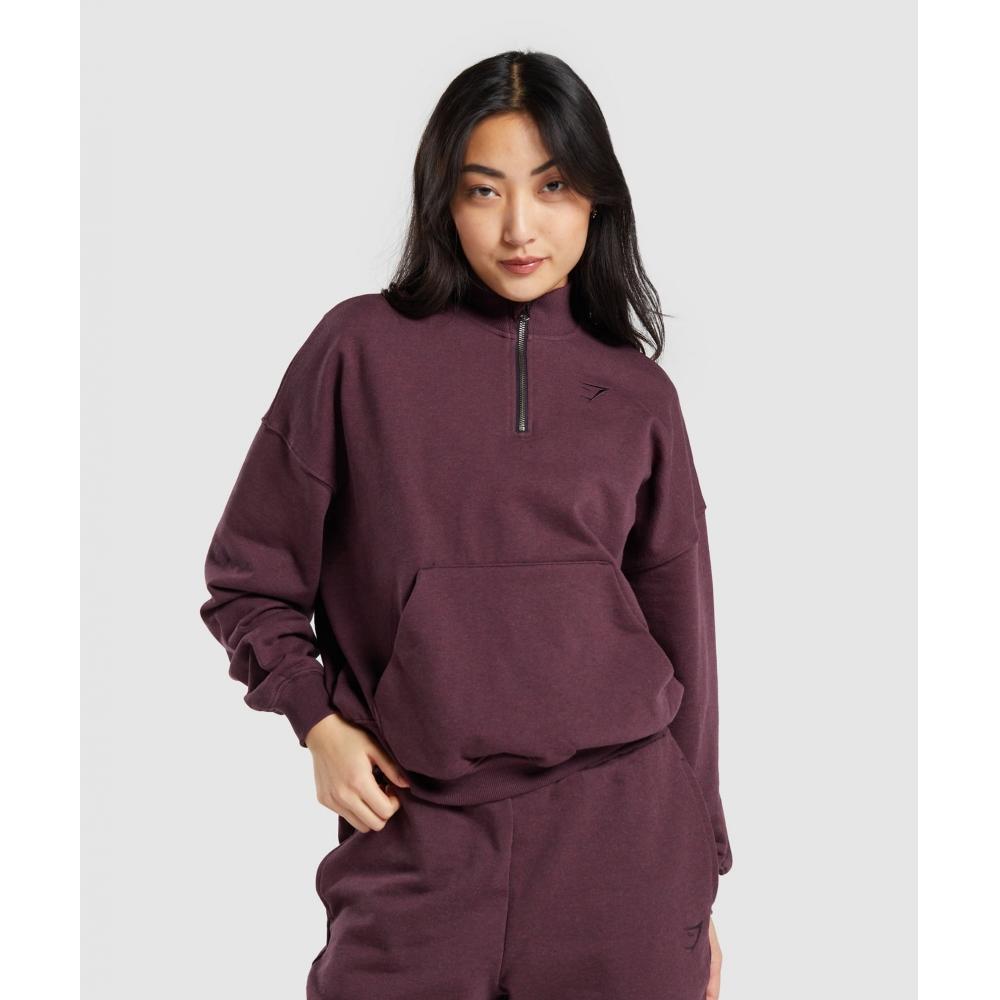 

GYMSHARK Rest Day Sweats 1 2 Пуловер на молнии Bros Deep Plum Marl B3A9J PBWD
