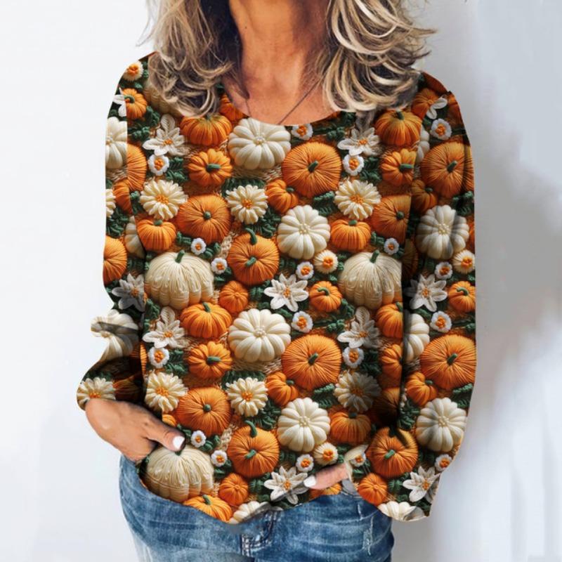 3d Printed Women's T-Shirt Christmas And Halloween Costume Round Neck Long Sleeved Spring/Autumn Casual Party Top Cute Cartoon