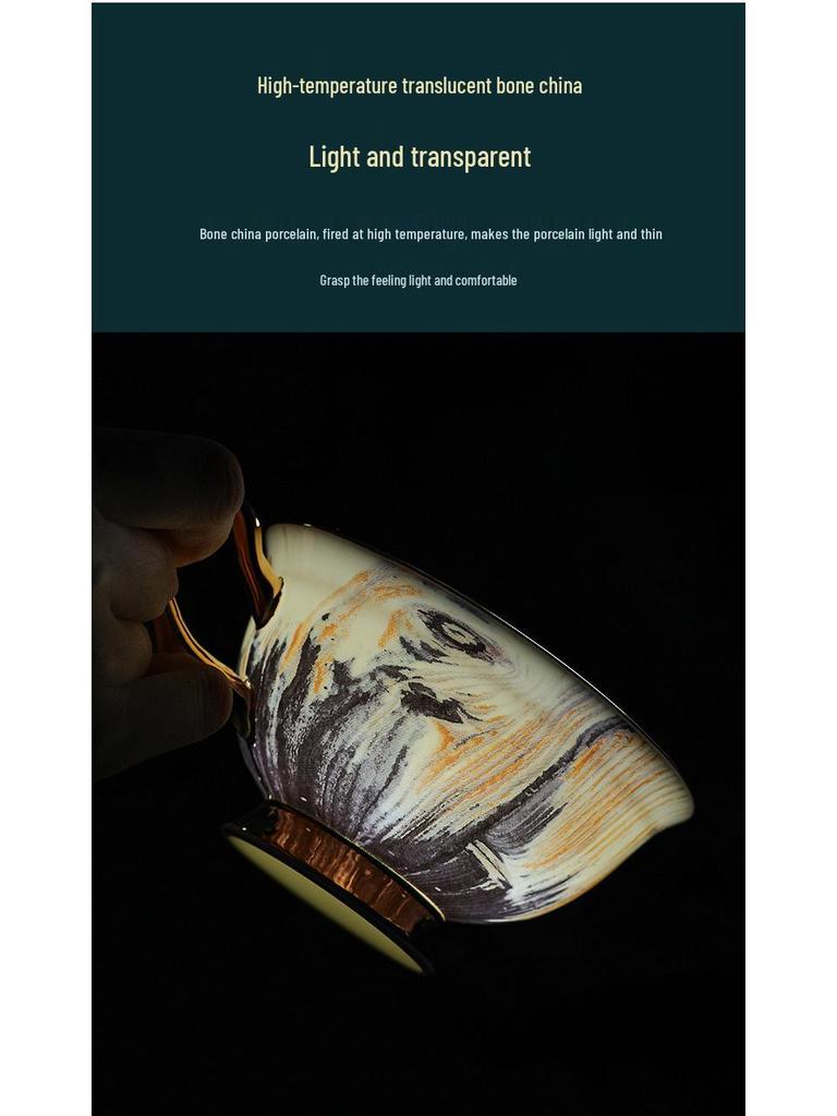 Exquisite Wood Grain Ceramic Tea Set with Saucer - Premium Bone China Cup for Afternoon Tea