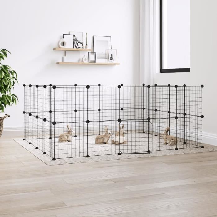3114039 vidaXL Cage animaux de compagnie à 36 panneaux et porte Noir 35x35 cm