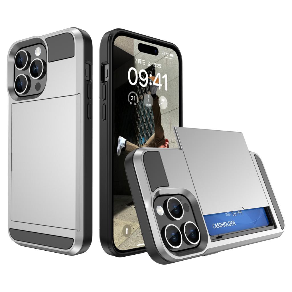 PC+TPU Phone Cover for iPhone 15,Sliding Card Holder Anti-scratch Back Case