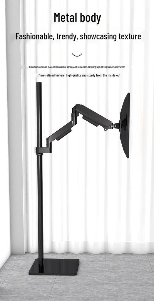 Floor-Standing Monitor Stand with Adjustable Height and Rotating Shelf