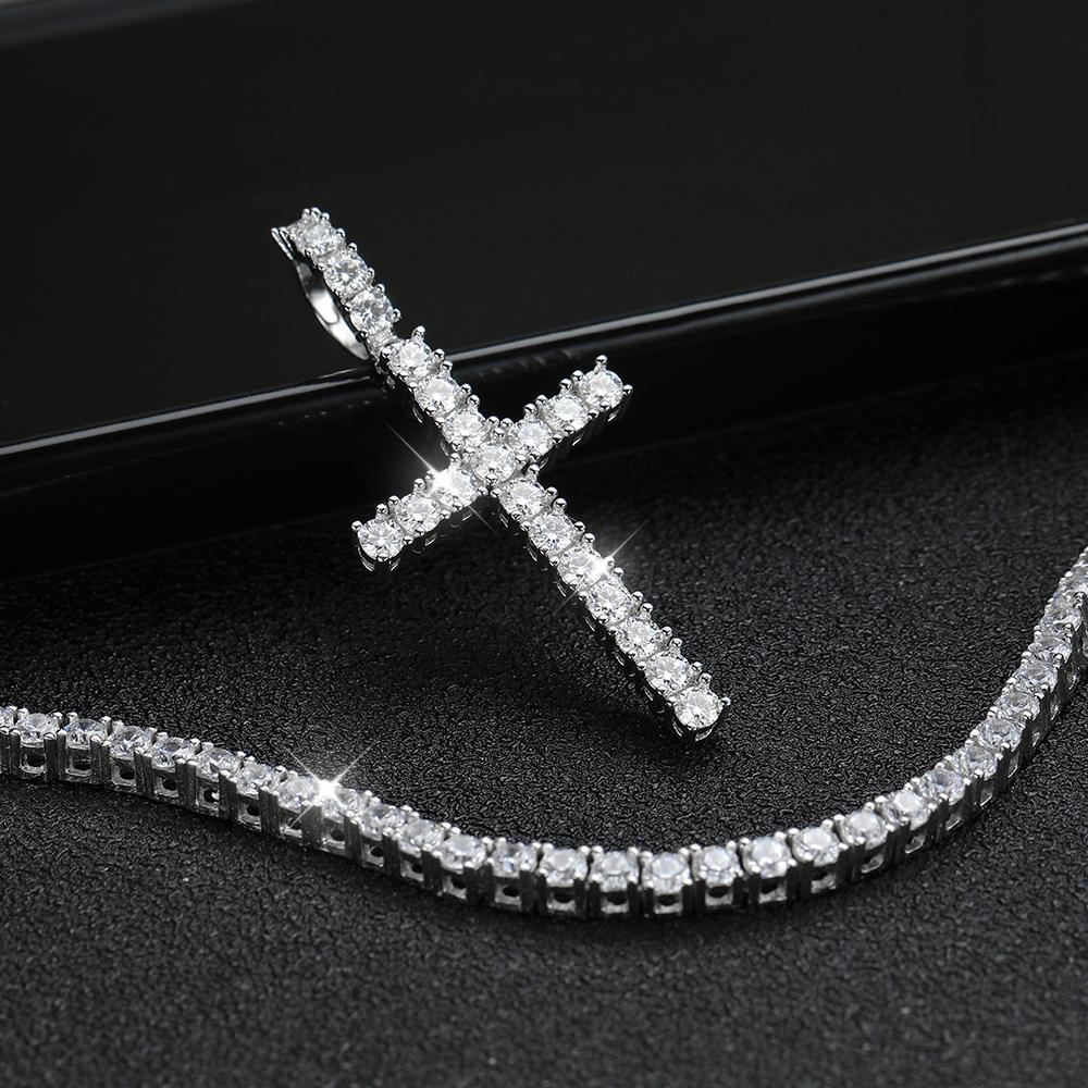 Full Moissanite Tennis Necklace with Pendant 925 Sterling Sliver Plated 18k Chain for Man Sparkling HipHop Party Jewely