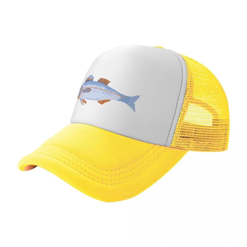 Fish Illustration Trucker Hat Breathable Polyester Outdoor Fishing Adjustable Cap Adult