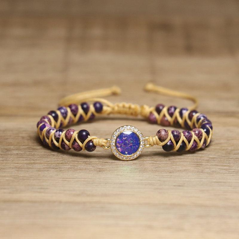 Red Impression Jasper Braided Bracelet – Opal & Crystal Accent Boho Jewelry, Passion Vitality Gift for Women