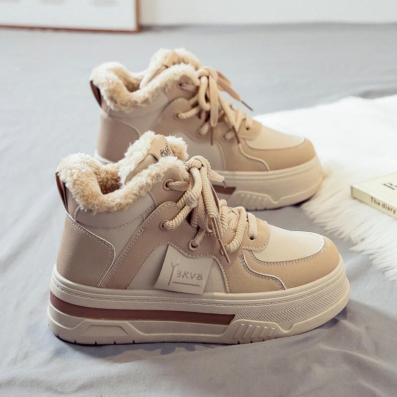 Fleece thickened high-top large cotton women's shoes winter warm snow boots women's versatile new thick-soled winter cotton shoes